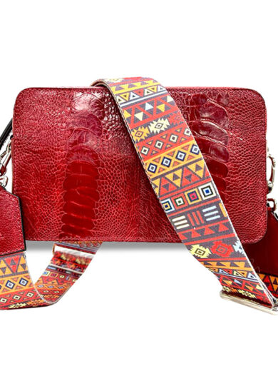 Via La Moda Phoenix Small Ostrich Leg Handbag with Navajo Patterned Shoulder Strap