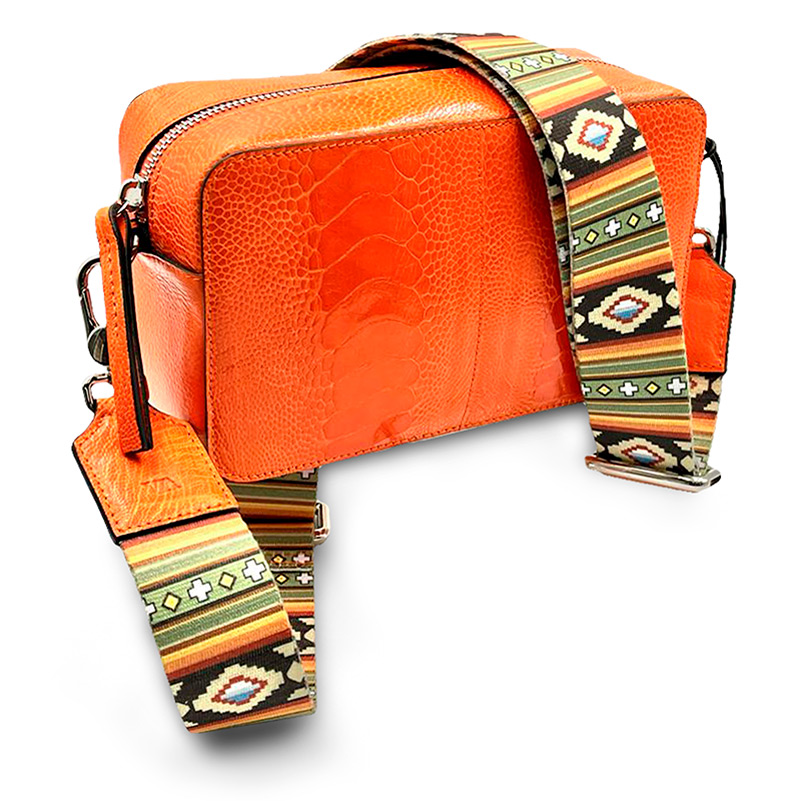 Via La Moda Phoenix Small Ostrich Leg Handbag with Navajo Patterned Shoulder Strap